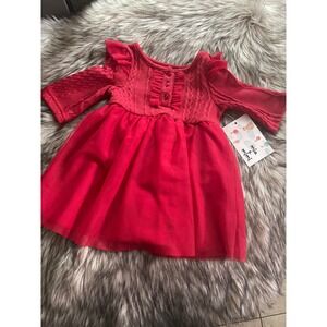 Mia & Mimi Baby Girls Red Dress knit Ruffle Trim Tulle 12M New